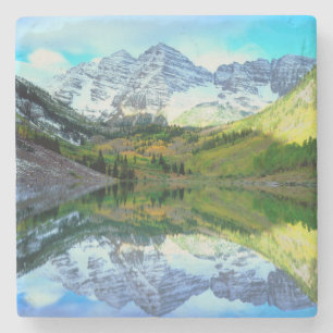 Dessous-de-verre En Pierre Maroon Bells se reflétant dans le lac Maroon