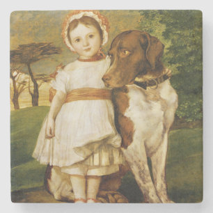 Dessous-de-verre En Pierre Mary Fox Avec Son Chien Pointeur Espagnol (G.F. Wa