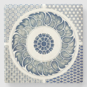 Dessous-de-verre En Pierre Médaillon Chinois : Chinoiserie Bleu Indigo