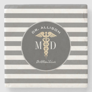 Dessous-de-verre En Pierre Médecin Médicale Caduceus Grey Personnalisé