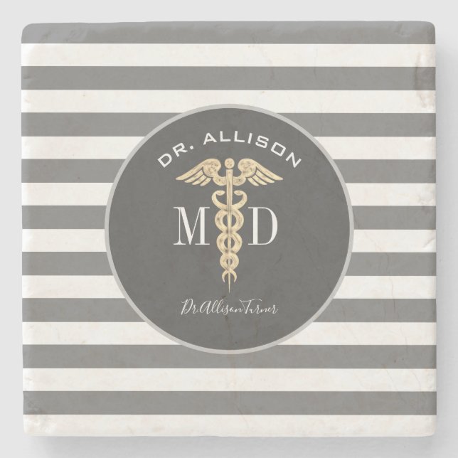 Dessous-de-verre En Pierre Médecin Médicale Caduceus Grey Personnalisé (Devant)