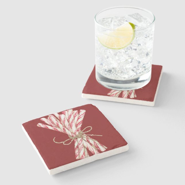 Dessous-de-verre En Pierre Menthe blanche rouge Noël (Côté)