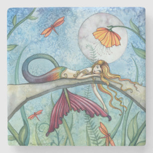 Dessous-de-verre En Pierre Mermaid Art colorée au bord de l'étang