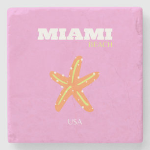 Dessous-de-verre En Pierre Miami, Miami Beach, Floride, Preppy, Rose, Orange