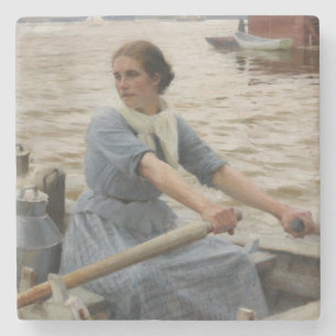 Dessous-de-verre En Pierre Milk Maid sur un bateau à rames (par Albert Edelfe