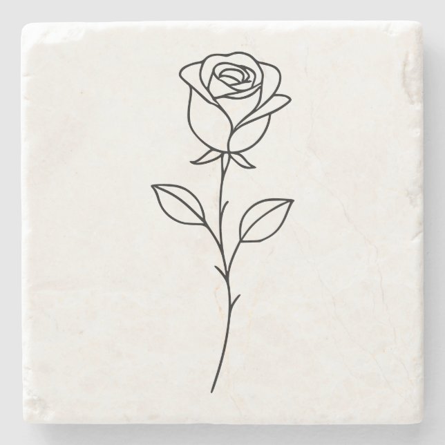 Dessous-de-verre En Pierre Minimalist Rose Botanical Line Art (Devant)