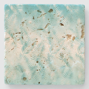 Dessous-de-verre En Pierre Mint Aqua White Feuilles tropicaux      