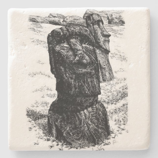 Dessous-de-verre En Pierre Moai d'île de Pâques (Devant)