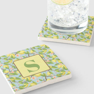 Dessous-de-verre En Pierre Modèle Floral Citron Plutôt Personnalisé Initiale