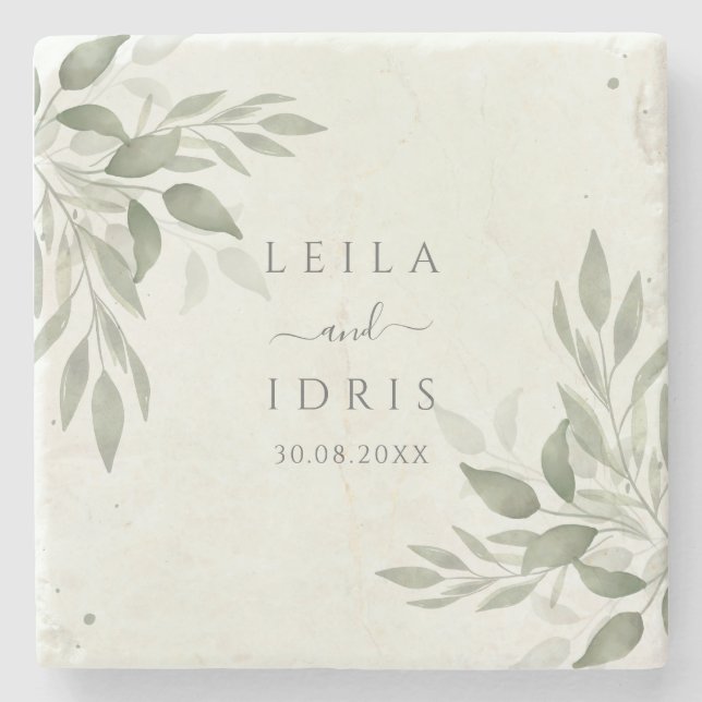 Dessous-de-verre En Pierre Modern Sage Greenery Botanical Stone Coaster (Devant)