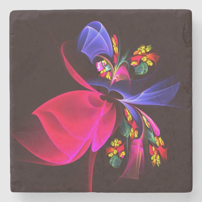 Dessous-de-verre En Pierre Moderne coloré Floral Abstrait Art Motif #06 (Devant)