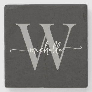 Dessous-de-verre En Pierre Moderne écriture personnalisée monogramme gris noi