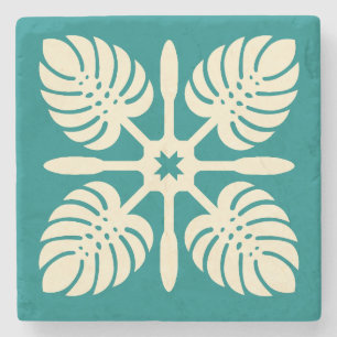 Dessous-de-verre En Pierre Moderne Hawaiian Quilt Green Paddle Monstera Coast