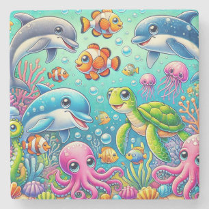 Dessous-de-verre En Pierre Monde sous-marin coloré et merveilleux 🌊🐠 Océan 