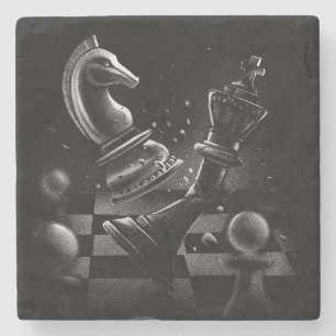 Dessous-de-verre En Pierre Monochrom d'échecs dramatique
