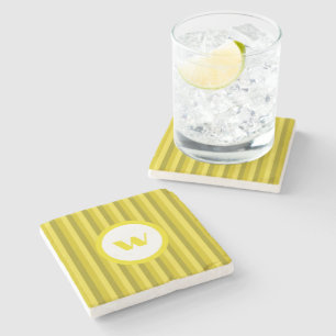 Dessous-de-verre En Pierre Monogramme à rayures jaunes de style champêtre