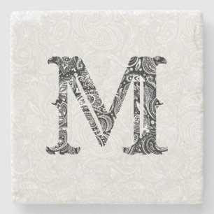 Dessous-de-verre En Pierre Monogramme avec superposition cachemire