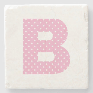 Dessous-de-verre En Pierre Monogramme B gras en rose et petits pois blancs