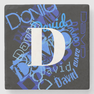 Dessous-de-verre En Pierre Monogramme bleu créatif