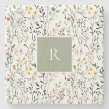 Monogramme botanique aquarelle de fleur sauvage