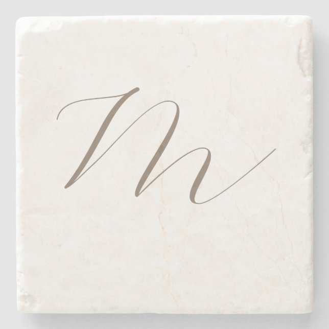 Dessous-de-verre En Pierre Monogramme calligraphie Plaque unique moderne (Devant)