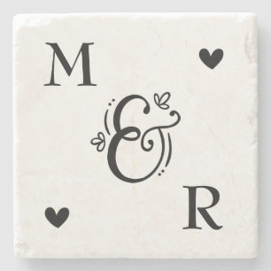 Dessous-de-verre En Pierre Monogramme Coeur Saint-Valentin