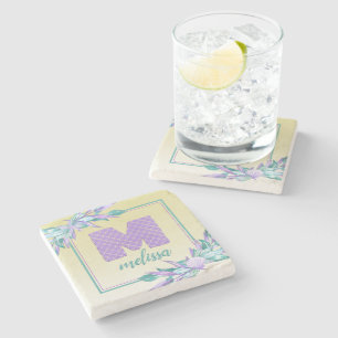 Dessous-de-verre En Pierre Monogramme d'aquarelle violette Ombre