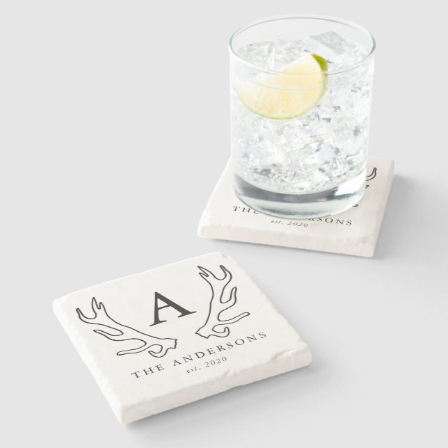 Dessous-de-verre En Pierre Monogramme de bois de cerf rustique (Côté)