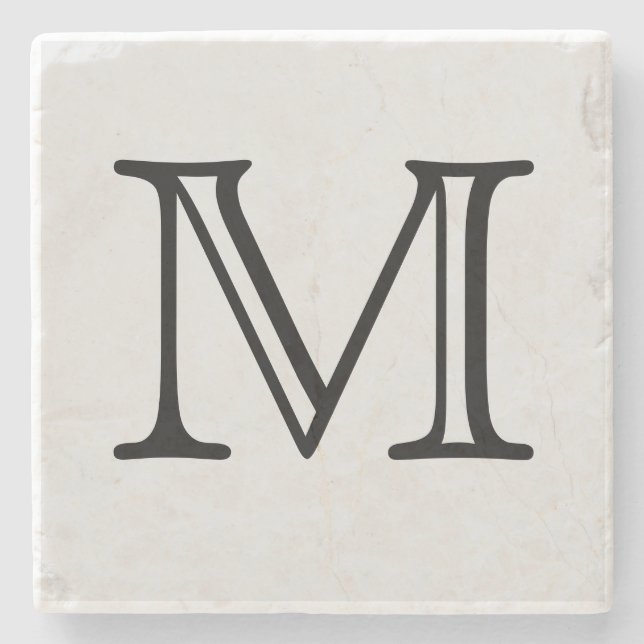 Dessous-de-verre En Pierre Monogramme de carré noir personnalisé (Devant)