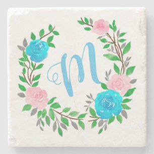 Dessous-de-verre En Pierre Monogramme de couronne florale