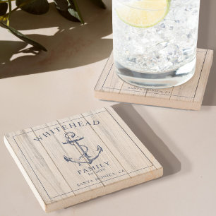 Dessous-de-verre En Pierre Monogramme de la famille de l'ancre nautique