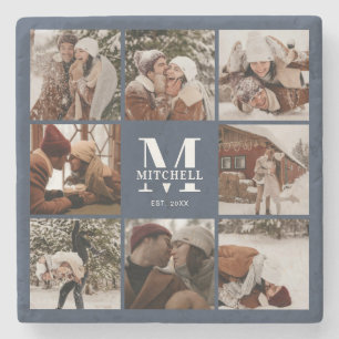 Dessous-de-verre En Pierre Monogramme de la marine moderne Nom de famille ini