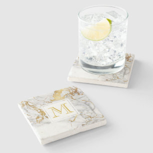 Dessous-de-verre En Pierre Monogramme de marbre de veine d'or