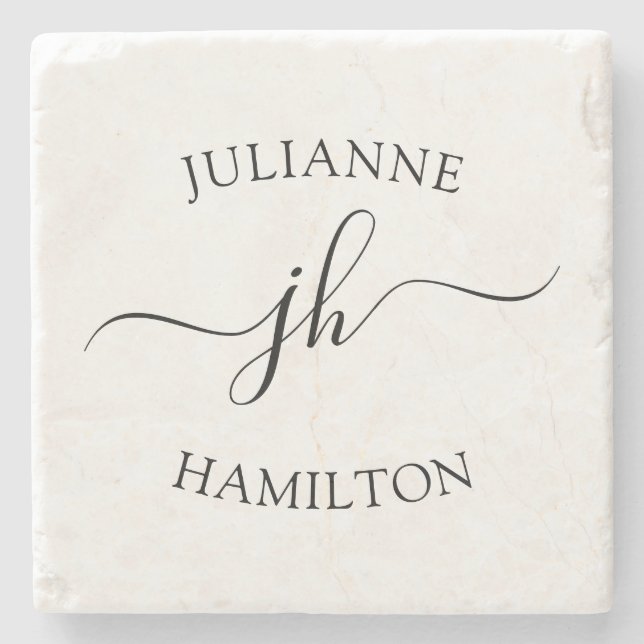 Dessous-de-verre En Pierre Monogramme de script simple (Devant)