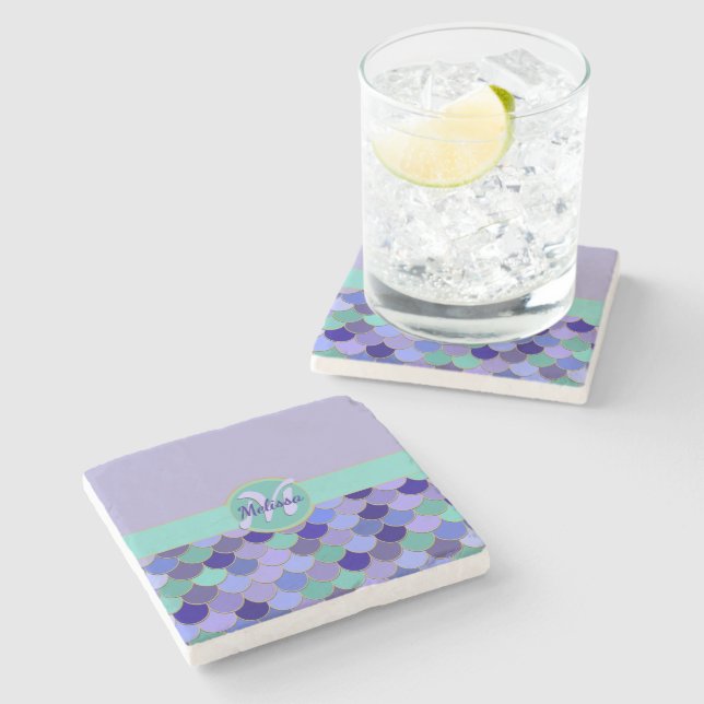 Dessous-de-verre En Pierre 🧜 ‍ ♀️ Monogramme de sirène (Côté)