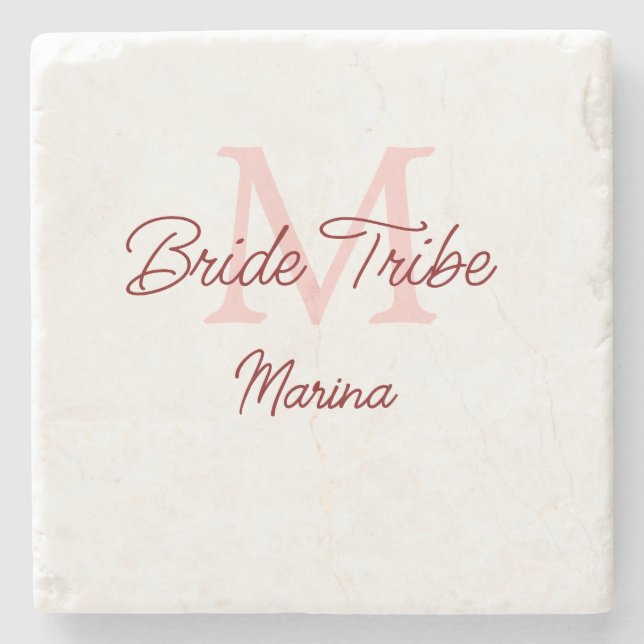 Dessous-de-verre En Pierre Monogramme de tribu de mariée simple mini rouge po (Devant)