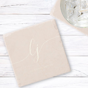 Dessous-de-verre En Pierre Monogramme Dusty Rose rose Simple Élégant Script