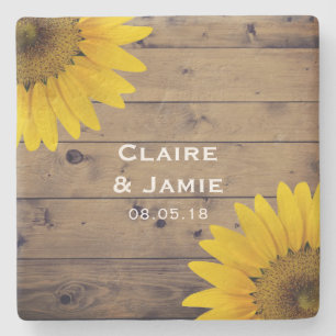 Dessous-de-verre En Pierre Monogramme en bois de pays de tournesols rustiques