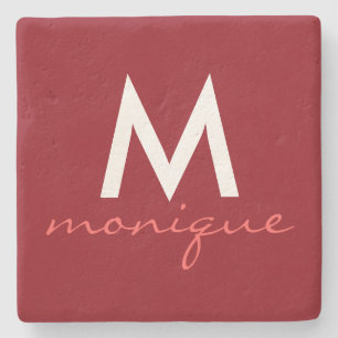 Dessous-de-verre En Pierre Monogramme en rouge classique