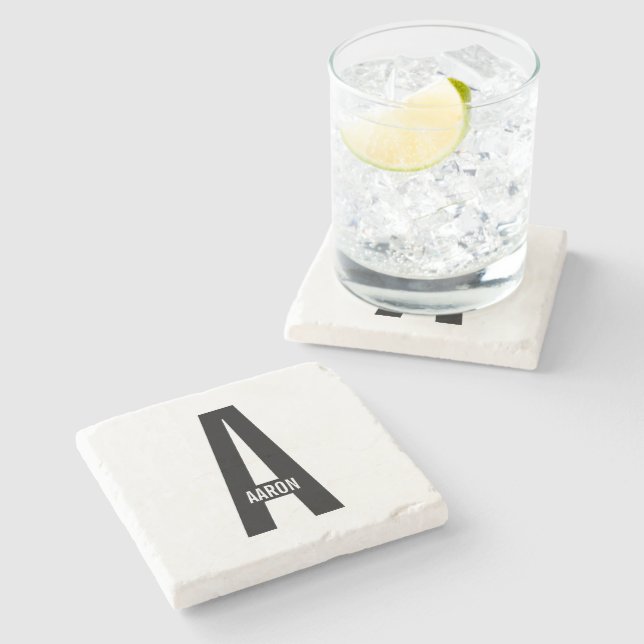 Dessous-de-verre En Pierre Monogramme et nom personnalisés modernes (Côté)