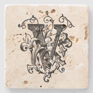 Dessous-de-verre En Pierre Monogramme floral 'V'