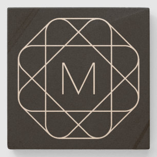 Dessous-de-verre En Pierre Monogramme géométrique noir et blanc