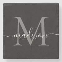 Monogramme gris argenté noir Nom du script féminin