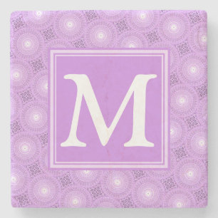 Dessous-de-verre En Pierre Monogramme lilas cercles pourpres motif