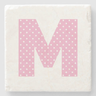 Dessous-de-verre En Pierre Monogramme M gras en rose et petits pois blancs