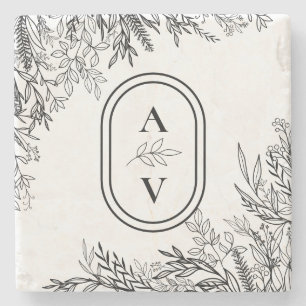 Dessous-de-verre En Pierre Monogramme Mariage blanc et noir