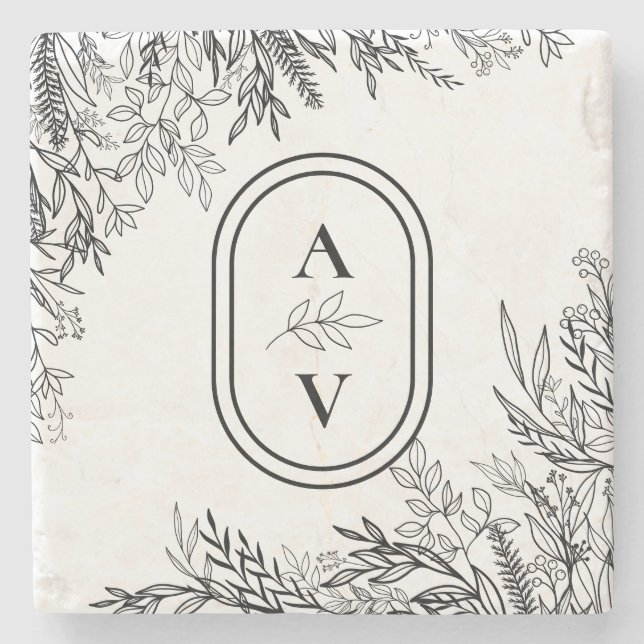 Dessous-de-verre En Pierre Monogramme Mariage blanc et noir (Devant)