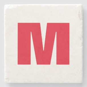 Dessous-de-verre En Pierre Monogramme minimaliste moderne blanc rouge