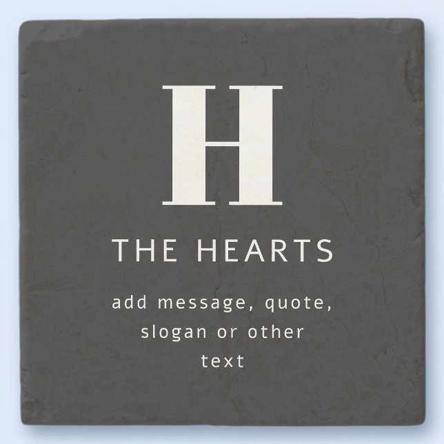 Dessous-de-verre En Pierre Monogramme moderne éditable Nom & Message | Noir (Créateur téléchargé)