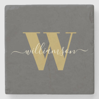 Dessous-de-verre En Pierre Monogramme moderne élégant Nom Black Gold 
